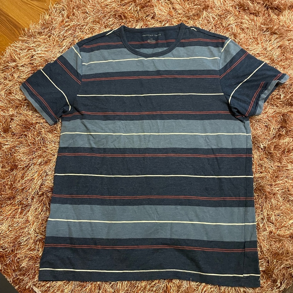 American Eagle Striped T-shirt Blue & Red Sz.L